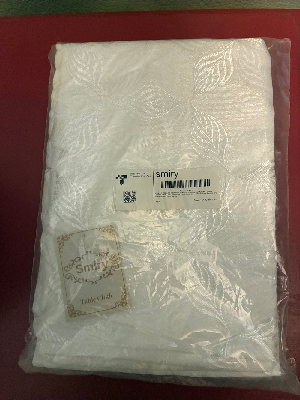 Smiry White Waterproof Jacquard Leaf Tablecloth